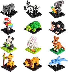 FUN LITTLE TOYS Party Favors for Kids, Mini Animals Building Blocks Sets for Goodie Bags, Prizes, Birthday Gifts, 12 Boxes