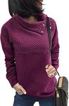 BTFBM Women Fashion Quilted Pattern Lightweight Zipper Long Sleeve Plain Casual Ladies Sweatshirts Pullovers Shirts Tops (Oblique Dark Rose Red, Large)