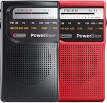 PowerBear Portable Radio | AM/FM, Battery Operated, Long Range (Black,Red)