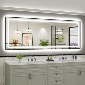 96x36 Inch LED Bathroom Mirror with Black Frame, Backlit & Front Lit