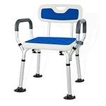 Weliday Height Adjustable Shower Chair Bathtub Chair Aluminum Shower Stool with Back, Arms and Two Kinds of Footpads Suitable for Disabled, Pregnant Woman, Elderly