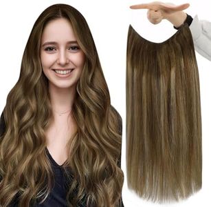 Fshine Invisible Wire Hair Extensions Balayage Wire Human Hair Extensions Warm Brown to Honey Blonde Secret Fish Line Wire Extensions One Piece Hair Extensions Clip in Human Hair 12 Inch 70G
