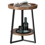 Gadroad Round End Table with Storage Shelf, 2 Tier Farmhouse Circle Side Table Nightstand for Living Room, Bedroom, Wood Tabletop & Black Metal Frame (15.7 * 15.7 * 23.6inches, Cherry Wood Grain)