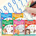 Large Magic Grooved Practice Copybook 5 Pack with Pens, Reusable Children's Magic Copybooks, Magical Handwriting Workbooks Number Letter Tracing for Kids Age 4 5 6 7 8 Kindergarten Preschool