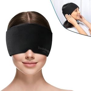 Adjustable Compression Migraine Mask + Cold/Hot GEL-Temp – Cold Headache Alleviating Ice Pack, Relief For Stress Hangovers Tension, Cooling + Heating Gel Cap, Sleep Mask. Slim profile for more comfort