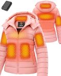 Wulcea Women Heated Puffer Jacket Winter Coat Battery Pack Included Rechargeable 12v 7.4v Waterproof Electric USB Self Work Fleece Sweater Sweatshirt Vest Hoodie Warming Clothing Apparel Pink
