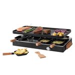BOSKA Raclette Gourmet Party – Tabletop Grill Set for 8 People – PFAS-Free – Ceramic Grill Plate – Beechwood Handles – Reversible Aluminum Griddle – Black