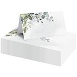 50 Sheets Wedding Place Cards, Table Seating Cards Paper Green Leaves Pattern Design Tented Blank Name Cards for Weddings Dinner Parties Birthday Receptions Table Setting (Color:White)