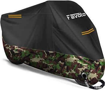 Favoto Improved Version Motorcycle Cover All Season 210D Waterproof Outdoor 96.5" Motorbike Garage Cover Winter-proof with 2 Windproof Buckles 245 cm x 105 cm x 125 cm (Black-Camouflage)