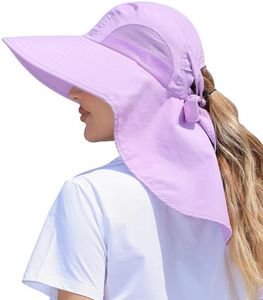 SENWAI Womens Sun Hat Outdoor UV Protection Wide Brim Fishing Hat with Ponytail Hole Neck Flap for Beach Hiking Camping, Purple, One Size