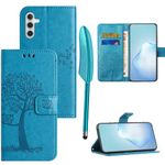 Mavis's Diary Galaxy S24 Flip Case with Card Holder Stylus Pen, Women Cute Embossing Leather Folio Cover Folding Phone Wallet Case Compatible with Samsung Galaxy S24 6.2" (Blue)