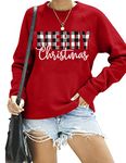 SUWATOIN Christmas Sweatshirt for Women Merry Christmas Tree Shirt Long Sleeve Holiday Tshirts Tops Red