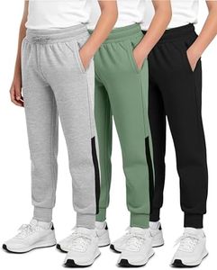 3 Pack: Boys Girls Youth Teen Active Athletic Basic Soft Kids Sports Fleece Jogger Soccer Track Gym Running Slim Pajama Sweatpants Casual Athletic Pantalones Winter Pockets-Set 10,L(14-16)