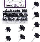 Swpeet 40Pcs M6 x 11/15/20/25/30/35/40/50mm 8 Sizes Hex Shaped Male Thread Metal Clamping Hand Hexagon Star Knobs Assortment Kit, Clamping Screw Plastic Screw-On Handle Knob Quick Removal