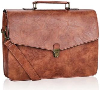 ESTARER Mens Leather Briefcase 15.6 Inch Laptop Messenger Bag, Slim Computer Shoulder Bag Professional Office Satchel for Work Business, Brown