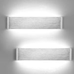 Lightsjoy 2Pcs 40cm Led Wall Lights for Living Room 18W Wall Light for Bedrooms 6000K Cool White Wall Lamp Brushed Silver Up Down Wall Sconce Lights Internal Hallway Wall Lighting Fixtures Silver 2PC