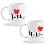 GIFTkarde Hubby Wifey Printed Couple Coffee Mugs Brand Set of 2 Ceramic 11oz 325ml Cup