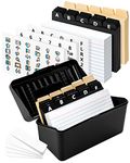 OFFILICIOUS Index Card Holder 3x5" Set – Heavy-Duty Index Card Organizer Box with Dividers – 100 Ruled Index Cards 3x5, 25 Manila Dividers, 25 Plastic Dividers, 72 Easy-Read Stickers & 5 Box Labels