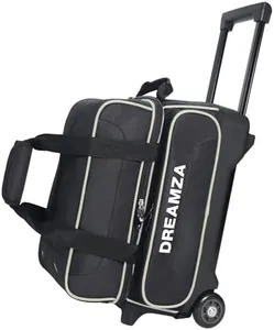 DREAMZA 2 Ball Bowling Bag with Wheels, Double Bowling Ball Bag 2 Ball Roller w/Separate Compartment for Shoes Up to US Mens Size 16, w/Retractable Handle Extends to 40" & Accessories Pocket