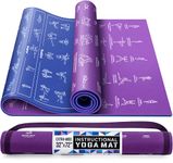 Instructional Yoga Mat with Poses Printed On It & Carrying Strap - 75 Illustrated Yoga Poses & 75 Stretches - Cute Yoga Mat For Women and Men - Non-Slip, 1/4" Extra-Thick Yoga Mat For Beginners