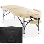 Saloniture Professional Portable Lightweight Bi-Fold Massage Table with Aluminum Legs - Includes Headrest, Face Cradle, Armrests and Carrying Case Cream