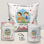 Jhingalala Gift for Brother | Love You Brother Printed Cushion with Filler, Coffee Mug, Key Chain, Greeting Card | Combo Gifts for Brother on Birthday, Raksha Bandhan