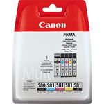 Canon Original PGI-580 PGBK, CLI-581 (C/M/Y/BK) Ink Cartridge - Black (Pack of 5), Packaging May Vary