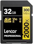 Lexar Professional 2000x SD Card 32GB, SDHC UHS-II Memory Card, Up to 300MB/s Read, 260MB/s Write, Class 10, U3, V90 SDHC Card for DSLR, Full-HD Cinema-Quality 8K Video Cameras (LSD2000032G-BNNAG)