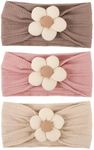 AQOKKA 3 Pcs Baby Flower Headbands Nylon Baby Hairbands Handmade Baby Girl Hair Accessories for Newborn Infant Toddler Baby Essentials