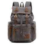 AUGUR Canvas Laptop Backpack, 17 inch Laptop Backpack Unisex Vintage Leather Casual School College Bags Bookbag Hiking Travel Rucksack Business Daypack (L-Grey)