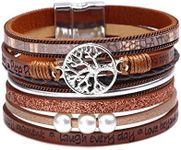 KunBead Jewelry Brown Wrap Leather Bracelets for Women Family Tree of Life Handmade Braided Multilayer Magnetic Buckle Bracelet Wristband Cuff Bangle Birthday Gifts