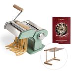 Springlane Kitchen Manual Pasta Maker, Stainless Steel, Includes Recipe Booklet, Pasta Dryer & 3 Cutting Attachments for Spaghetti, Lasagna, Tagliatelle - Mint