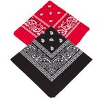 100% Cotton 2 Pack Fine Bandanas Red and Black Combo Value Pack 55 x 55cm/21.7 x 21.7 inches