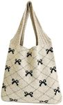 Pokn Crochet Tote Bag Heart Tote Cutecore Key Chain Cute Tote Bag Y2K Accessories Shoulder Bag Heart Bag Hobo Bag Y2k Knit, Bowknot-black