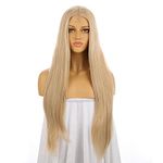 Mixed Brown Blonde Hair U3-4 Middle Lace Women Wig ,26 Inches Natural Straight Human Hair Density ,Hand Made Synthetic Hair Wig, mixed blonde