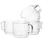 BTaT- Stackable Insulated Coffee Mug, Large, Set of 4 (16oz, 500ml), Double Wall Glass Coffee Cups, Tea Cups, Latte Cups, Coffee Glass Coffee Mug, Latte Mug, Clear Mugs, Glass Cups
