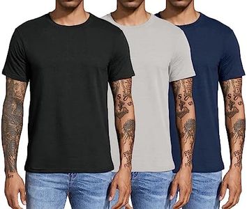 Boyzn Men's 3 Pack Cotton T-Shirts, Men's Short Sleeve Tees, Crewneck Cotton T-Shirts for Men Black/Grey/Navy-3P01-XL