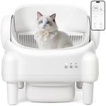 Paruuntys Self Cleaning Litter Box,Open Top Automatic Litter Box with App Control for Multiple Cats, Safety Sensors Protection, Odor Control Includes 2 roll Liners,Large Waste Bin, Cream White