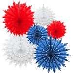 6 Pack Mix Tissue Paper Fan Party Fan Snowflake Christmas Wedding Decoration Fan Mix-Red Shade