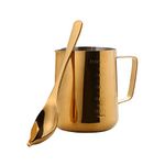Buyer Star Milk Frothing Pitcher (20oz) Steaming Pitchers Stainless Steel Milk Coffee Cappuccino Latte Art Barista Steam Pitchers Milk Jug Cup Measurement Scales Cup with Decorating Pen (GOLD, 550ML)