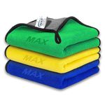 MAX Microfiber Cloth for Car Cleaning (800 GSM, Pack of 3, 30x40 cm, Multi-Colour) Double Sided, High Density, Extra Thick Plush Towel for Car Detailing, Cleaning, Washing and Polishing