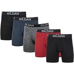 Gildan Men's Cotton Stretch Boxer Briefs, Multipack, Blk/Heather Navy/Stripe/Heather Red (5-Pack), Medium, Blk/Heather Navy/Stripe/Heather Red (5-Pack), Medium