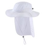 Home Prefer Outdoor Mens UPF50+ Sun Hat Wide Brim Fishing Hat with Neck Flap, White, Large-X-Large