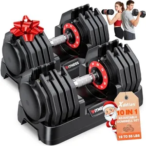 XDDIAS Adjustable Dumbbell Set of 2-25LB/55LB Set-1Sec Adjustable Dumbbell Weights-5 in 1 Free Weights Dumbbells Set with Effortless Tray/No-Slip Handle-Compact Size for Women/Men at Home Gym (55LB-Pair-10-Gears)