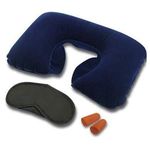 BLISSCLOUD 3-in-1 Multipurpose Air Travel Kit with Pillow, Ear Buds & Eye Mask | Sleeping Suitable for Train Bus Flight Car etc for Men and Women (Navy Blue)