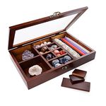 Adjustable Rock Display Case, Rock Collection Box with Shelves, Pine Wood Crystal Organizer for Stones and Gem Storage, Crystal Holder Display with Acrylic Lid for Jewelry, Collectibles & Essential Oils