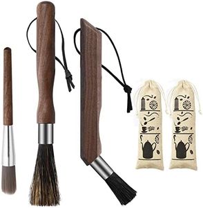 3-Pack Professional Coffee Grinder Cleaning Brush Set, Natural Boar Bristles Black Walnut Handle Espresso Machine Cleaning Brush, Coffee Cleaner Brushes Coffee Tool for Barista Home Kitchen