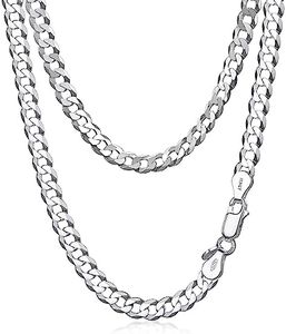 Amberta Men 925 Sterling Silver Cuban Chain: Silver Necklace for Men 5.5 mm 20 inch