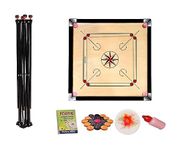 Volatility Superior Matte Finish Practice Carrom Board for Serious Professional Practice with Coins Striker and Powder Beige (Large 32 inch with Stand QZ-01)