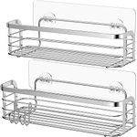 Avoalre Shower Caddy Adhesive 2 Pack With Hook Rustproof Shower Shelf Stainless Steel SUS304 Bathroom Shower Organiser Storage Basket Wall Mounted Shower Storage No Drilling Silver